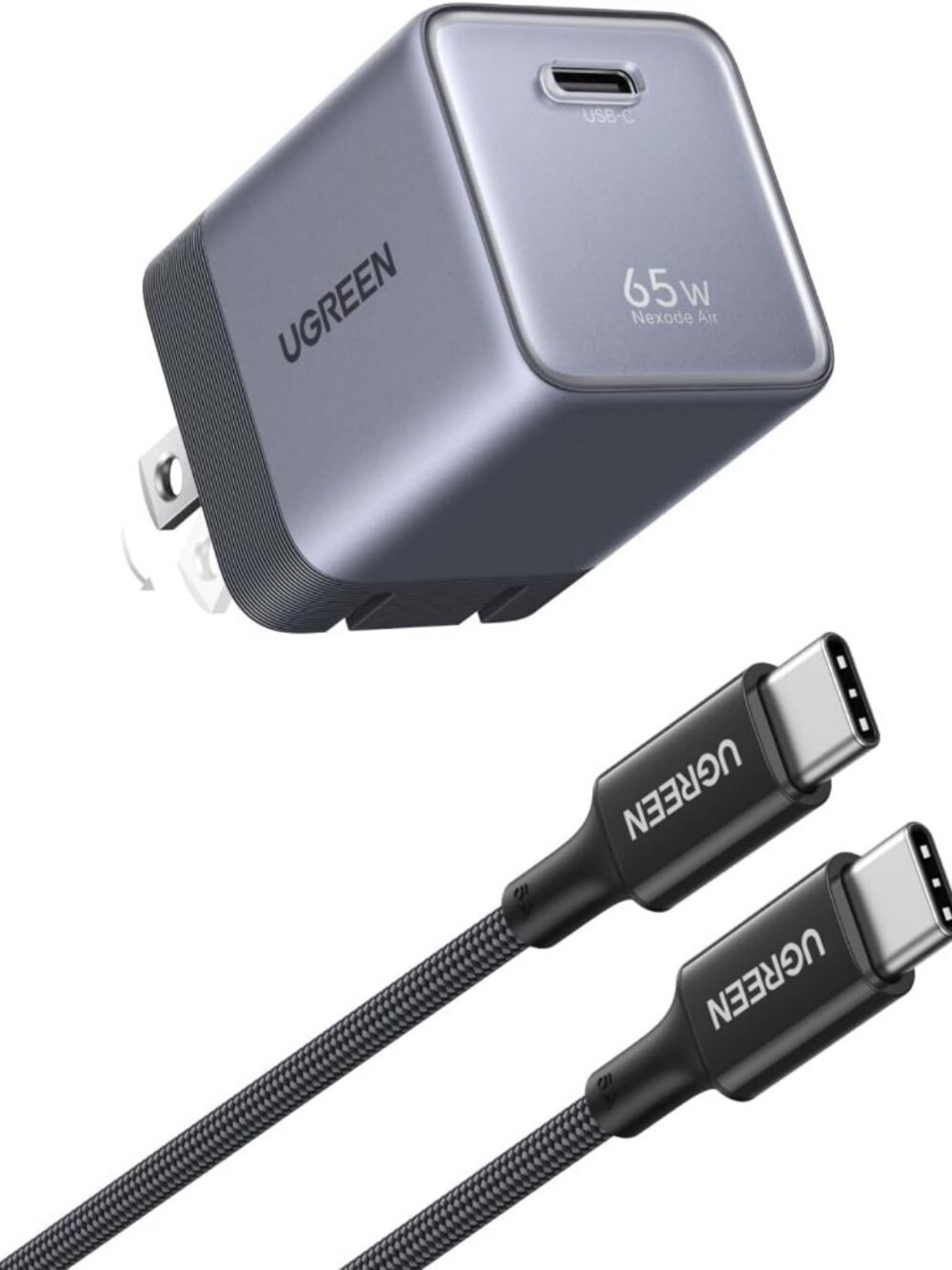 UGREEN Nexode Air 65W USB C GaN Charger Block with 3.3ft Cable, Black